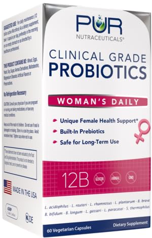Woman&#39;s Clinical Grade Probiotics * 12 Billion CFUs/Serving * 10 Strains * Built-in Prebiotic * 60 Daily Capsules - 2 Month Supply * All Natural 100% Made in USA