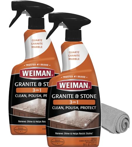 Granite Cleaner Polish and Protect 3 in 1-2 Pack - Streak-Free, pH Neutral Formula for Daily Use on Interior &amp; Exterior Natural Stone with Microfiber Towel