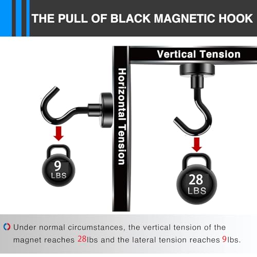 Black Magnetic Hooks, 28Lbs Strong Magnetic Hooks Heavy Duty with Epoxy Coating for Refrigerator, Magnetic Cruise Hooks for Hanging, Classroom, Office, and Kitchen - Pack of 12