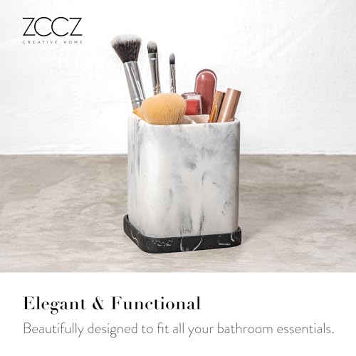 zccz Toothbrush Holder, Countertop Marble Look Electric Toothbrush Toothpaste Makeup Brush Razor Holder Stand Bathroom Organizer with Detachable Tray