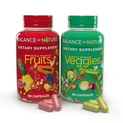 Fruits & Veggies - Whole Food Supplement with Superfood Fruits and Vegetables for Women, Men, and Kids - 90 Fruit Capsules, 90 Veggie Capsules - 1 Set