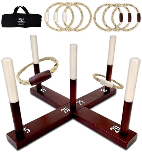 Games - Rustic Ring Toss Game (All Weather) - Easy Setup &amp; Extra Games Included - Ring Toss Game for Adults - Outdoor Games for Kids - Yard Games for Adults - Ring Hook Game - Game Room Games