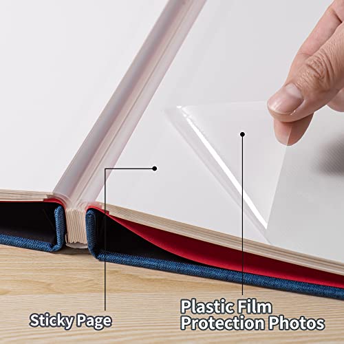 Photo Album Self Adhesive 3x5 4x6 5x7 6x8 8x10 8.5x11 11x10.6 Magnetic Scrapbook Album DIY Length 11x10.6 Inch 40 Pages Linen Cover DIY Photo Album with A Metallic Pen and DIY Accessories(Blue)