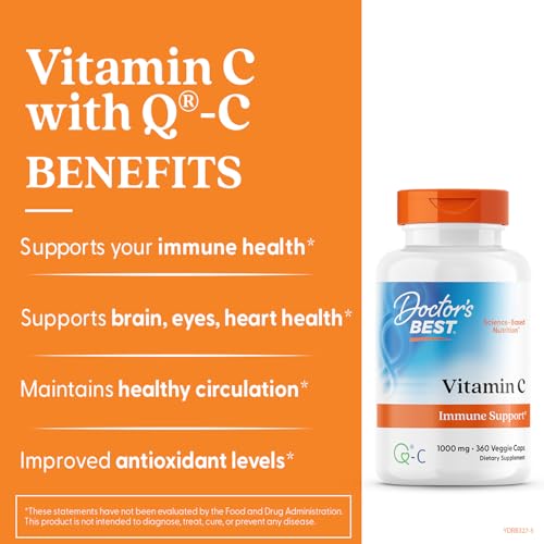 Doctor&#39;s Best Vitamin C with Q-C, Immune Support, Non-GMO, Gluten Free, Soy Free, Vegan 360 Veggie Caps