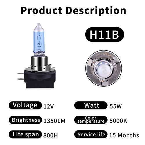 H11B Headlight Bulb H11B Halogen Bulb with Super White Light Long Life Replacement PGJY19-2 12V/55W (H11B, 2 Pack)