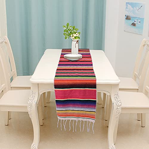 Mexican Table Runner, 14 x 84 Inch Mexican Serape Table Runner, Woven Table Runner for Mexican Party Wedding Decorations Outdoor Picnics Dining Table Birthday Parties (Green)