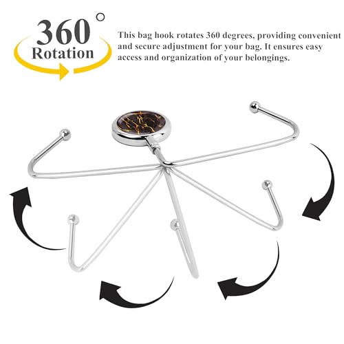 Purse Hook Set of 3 - Hanger Table Hanger Holder Womens Bag Storage (long3-Marble)