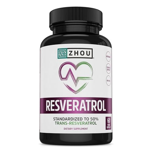 Zhou Resveratrol Supplement | Healthy Aging, Immune System &amp; Heart Health Support | Powerful Antioxidant Benefits | 30 Servings, 60 Veg Caps