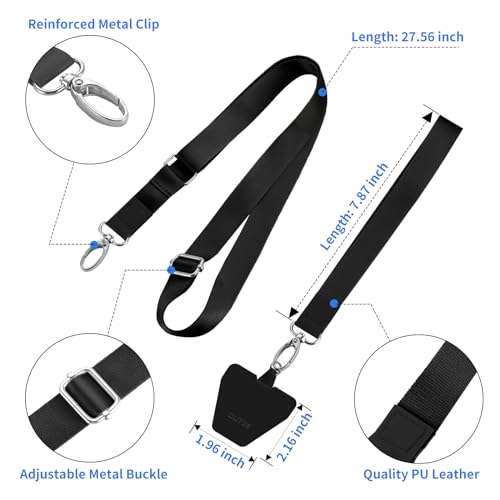 Phone Lanyard - 4× Pads, 1× Adjustable Neck Strap, 1× Wrist Strap, Nylon Lanyard Compatible with All Smartphone