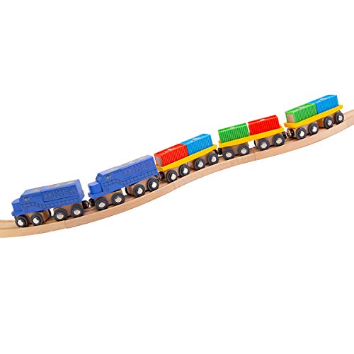 ORBRIUM 11 Pcs Intermodal Freight Trains Set for Wooden wood Railway Includes 2 Diesel Engines, 3 Container Flat Cars, 6 Shipping Containers Compatible with Thomas, Brio, Chuggington, Melissa and Doug