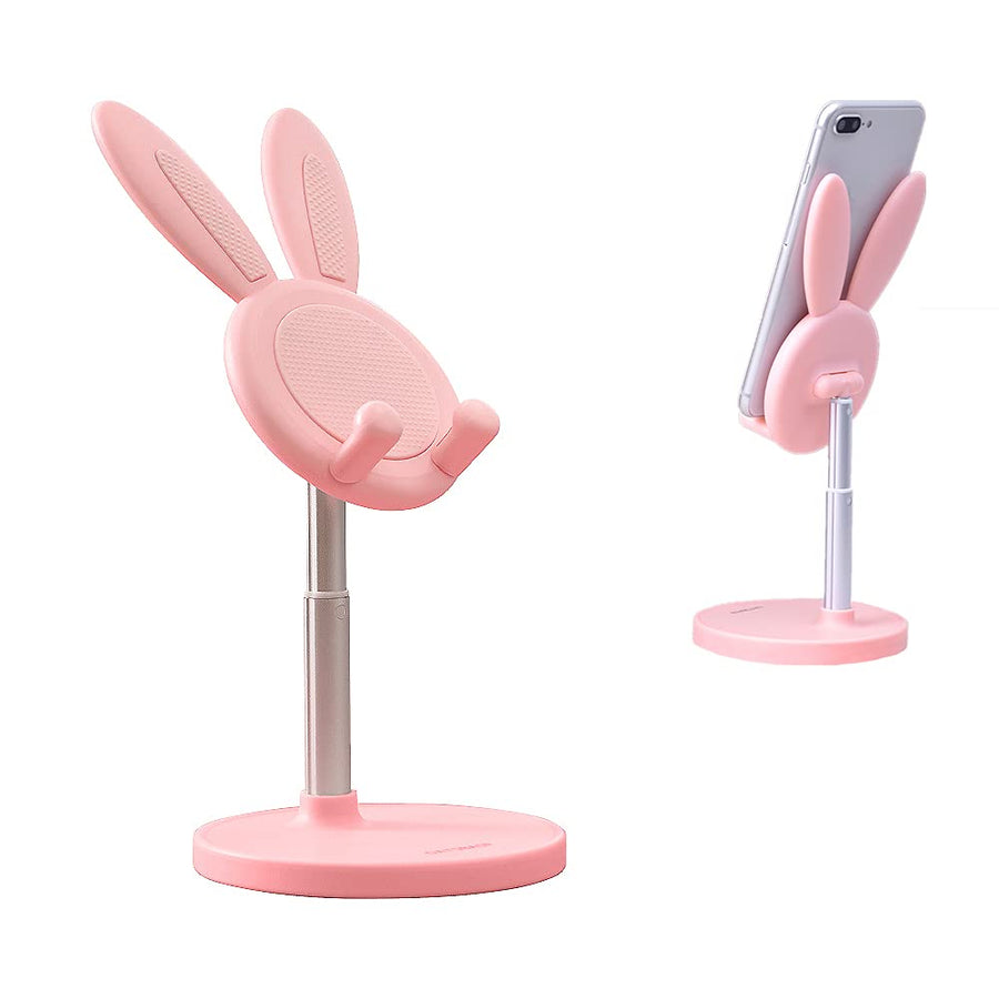Portable Cell Phone Stand for Desk Cute Bunny Height Angle Adjustable Tablet Phone Desktop Stand Holder Riser Compatible with iPhone, iPad, Tablets, Kindle, Switch, Smartphones (Pink)
