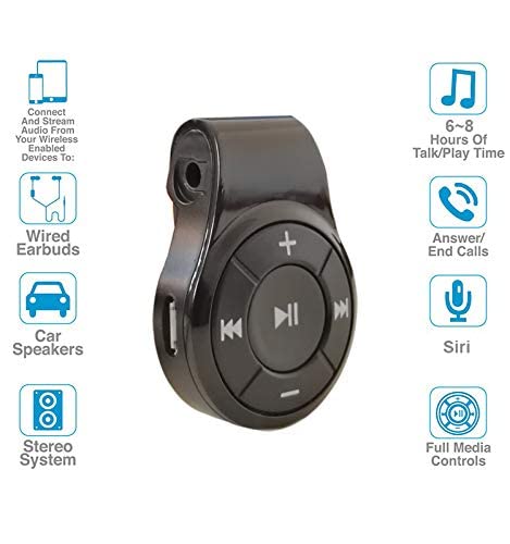 Bluetooth Receiver with Clip for Headphones, Wireless Audio Adapter for car aux kit and Home Audio, 3.5mm Jack Adaptor for Music with Built-in mic for Hand-Free Call,Rollingstone (Glossy Black)