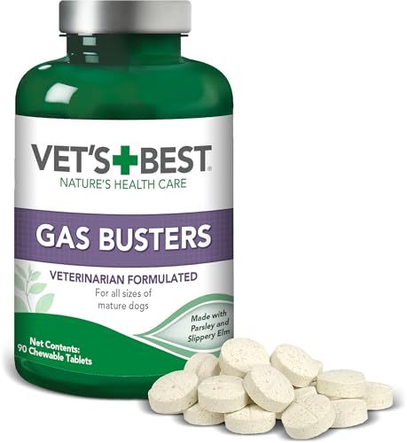 Vet&#39;s Best Gas Busters Dog Supplements for Gas Relief and Digestion Aid, 90 Chewable Tablets, USA Made