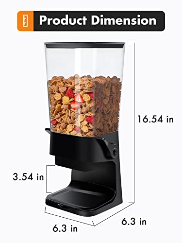 Cereal Dispenser Countertop, Large Capacity Rice Dispenser Cereal Container Storage, Not Easy to Crush Food, Dry Food Dispenser for Rice, Candy &amp; Snack, Black (5.5 Qt)