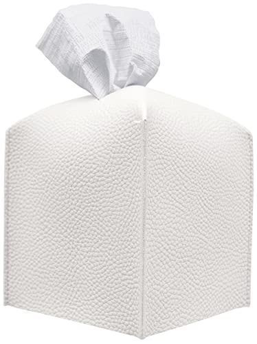 Carrotez Tissue Box Cover, Refined Modern PU Leather Square Holder - Decorative Holder/Organizer for Bathroom Vanity Countertop, Night Stands, Office Desk & Car 5X5X5 White