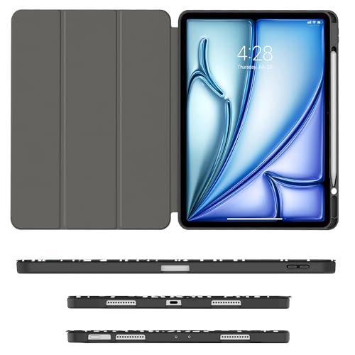for iPad Air 13 Inch Case (M2) 2024, iPad Pro 12.9 Case 6/5th Generation with Pencil Holder(2021 2022 Release)-[Apple Pencil Charging + Auto Wake/Sleep], Soft TPU Back Cover, Book Black
