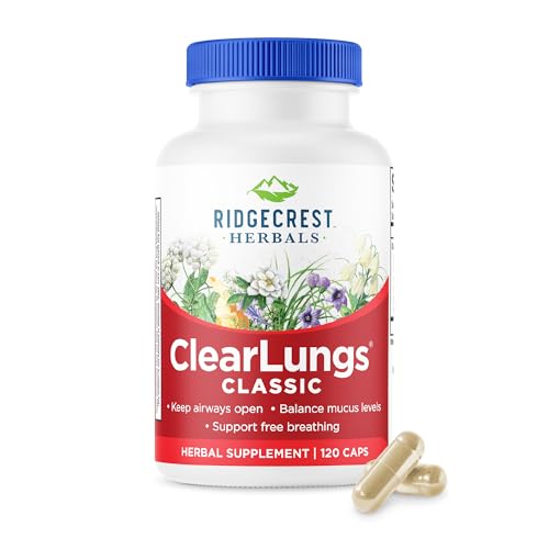 Ridgecrest Herbals ClearLungs Classic, Natural Lung and Nasal Daily Health Supplement for Bronchial, Respiratory, Immune, Sinus, and Mucus Wellness Support, Herbal Formula (120 Caps, 60 Serv)