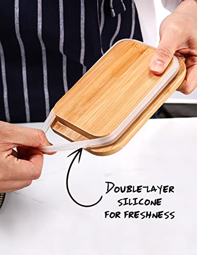 Butter Dish with Lid,Butter Dish for Countertop, Metal Butter Keeper with Stainless Steel Multipurpose Butter Knife,Large Butter Container with Silicone Home Decor Kitchen Gift White