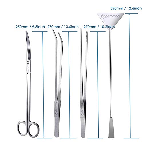 Capetsma Aquascape Tools, Long Stainless Steel Aquarium Plant Tools Aquarium Tweezers Scissors Spatula Tool Set Bonsai Kit Algae Scrapers Aquarium Cleaning Kit for Fish Tank Starter kit