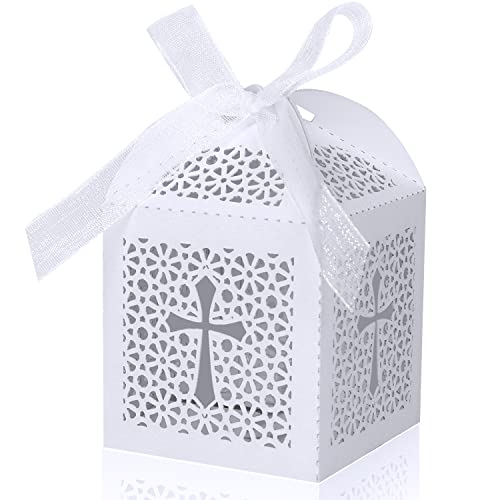 KPOSIYA 70 Pack Baptism Favor Boxes,Laser Cut Candy Box