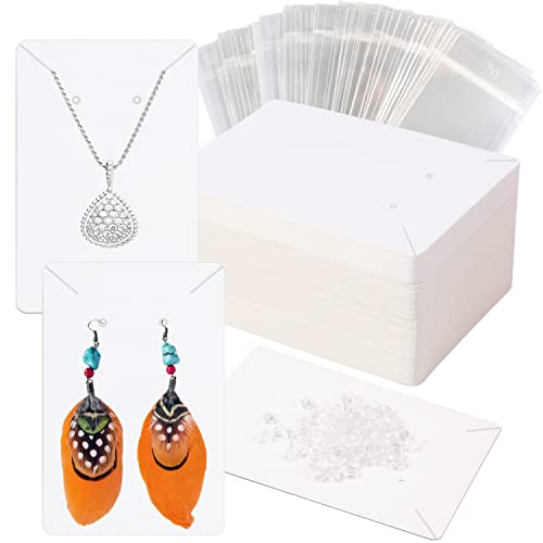 100pcs Earring Display Card,White Necklace Display Card Holder with Seal Bags and Earring Stud Backs for Jewelry Making Packaging