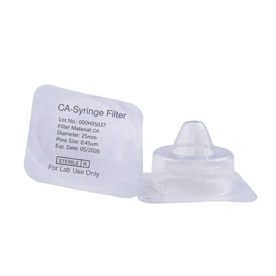 20 Pack Syringe Filter Sterile CA Filtration 0.45 um Pore Size, 25 mm Membrane Diameter for Scientific Lab Packed Individually
