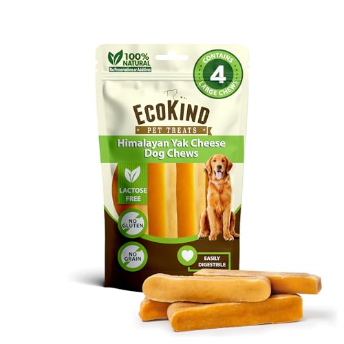 EcoKind Premium Gold Yak Cheese Himalayan Dog Chews, Dog Treats Large Breed, All Natural, High Protein, for Aggressive Chewers, Large - 4 Chews (1 lb)