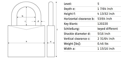Yellow 70HB/45-63 KD Weather Solid Brass Body Stainless Steel Shackle Keyed Different Padlock
