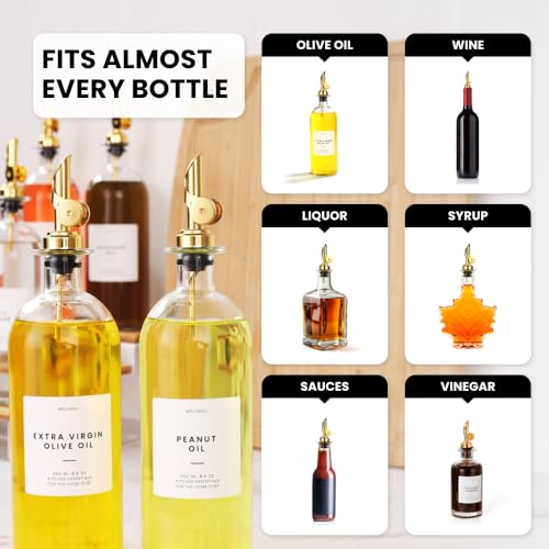 Liquor Pour Spout Made of Stainless Steel with Automatic Anti-Oxidation Mechanism, Bottle Pourers for Alcohol, Olive Oil Dispenser Spout, Wine Pourer Spout, Oil Bottle Spout, Pack of 4, Gold