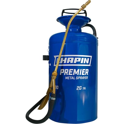 Chapin 2 Gallon Premier Pro Tri Poxy Steel Tank Liquid Lawn and Garden Pump Sprayer with Lock On Adjustable Nozzle and 5 Inch Wide Mouth Opening, Blue