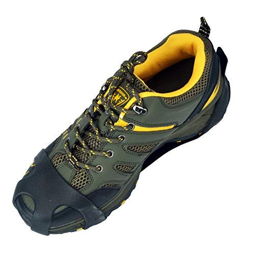 LONGLUOSI Ice Grips,Crampons Non-Slip Ice &amp; Snow Grips Cleat Over Shoe/Boot Traction Cleat Rubber Spikes Anti Slip 10 Steel Studs Slip-on Stretch Footwear for Hiking and Walking(L)