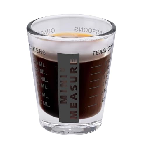Mini Measure Heavy Glass, 20-Incremental Measurements Multi-Purpose Liquid and Dry Measuring Shot Glass, Black