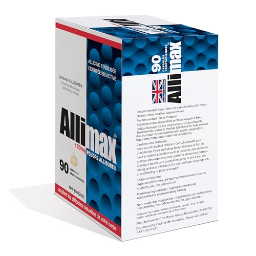 ALLIMAX 180mg 90 Capsules. Allicin Garlic Supplement to