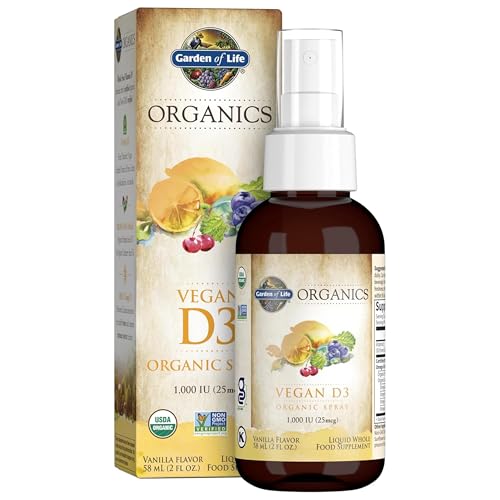 Organics Vegan Vitamin D3 for Women and Men, Liquid 1000 IU Per Spray, D3 Plus Omegas - Vanilla Flavor - 125 Servings - 2fl oz Liquid Whole Food D3 Vitamin Supplement
