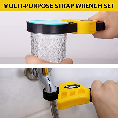 Strap Wrench Set, Adjustable Rubber Strap Wrench Upgrade 2pcs 24 in and 19.7 in Length Reinforced Rubber Belt, Jar Opener for Weak Hands, Pipe Wrench for Plumbers Oil Filter Wrench