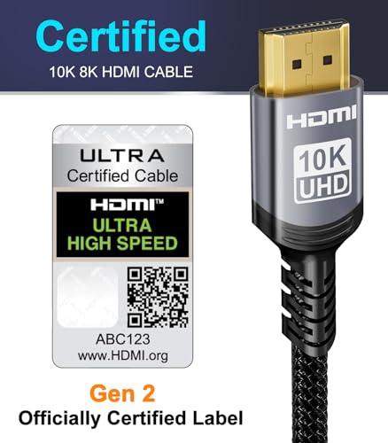 Sniokco 10K 8K HDMI 2.1 Cable 6.6FT, Certified 48Gbps U