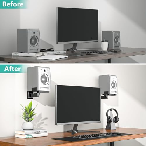 WALI Speaker Wall Mounts, Dual Side Clamping Bookshelf 