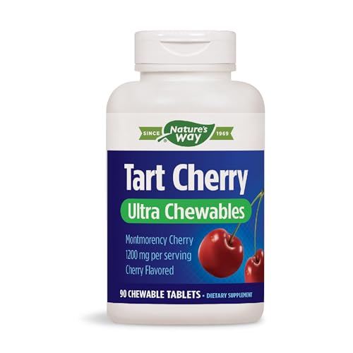 Tart Cherry Ultra Chewables, Supports Antioxidant Pathways* with Anthocyanins, 1,200 mg Potency per 3-tablet Serving, Cherry Flavored, Gluten Free, Vegan, 90 Count (Packaging May Vary)