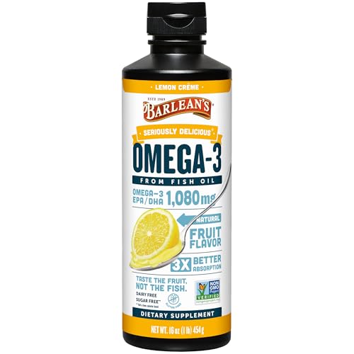Omega 3 Fish Oil Liquid Supplement, Lemon Crème, 1080mg of Omega 3 EPA and DHA Fatty Acid, 16 oz