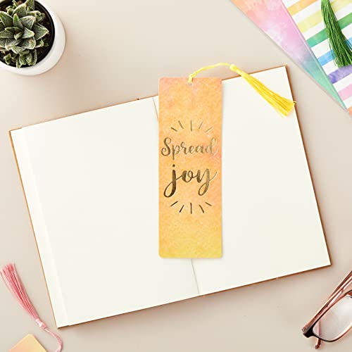 12 Pack Watercolor Inspirational Bookmarks with Tassels and Sleeves for Book Lovers, 6 Motivational Quotes (2.5 x 7 in)