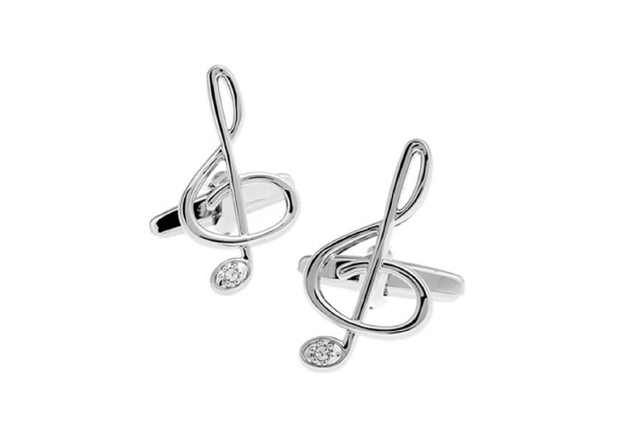 MRCUFF Treble Clef Music Note Crystal Pair of Cufflinks