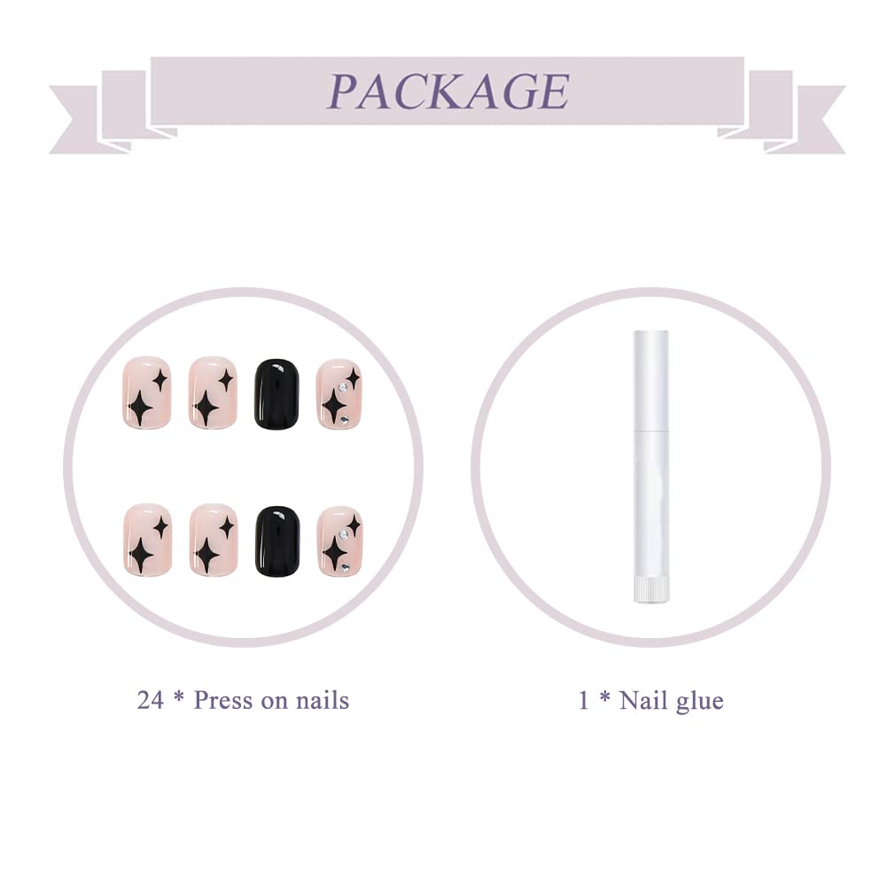 Square Press on Nails Short Acrylic Nails Glossy Nails Squoval Fake Nails for Women and Girls