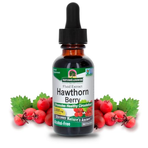 Nature&#39;s Answer Hawthorn Berry 1 Ounce Extract - Blood Circulation &amp; Cholesterol Support Supplement, Alcohol Free, Gluten Free, Preservative Free
