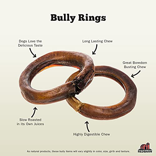 All-Natural 4 Bully Stick Rings for Dogs - Premium Grain-Free & Rawhide-Free Single Ingredient Long Lasting Low Odor Dental Treat for Chewers - 3 Count