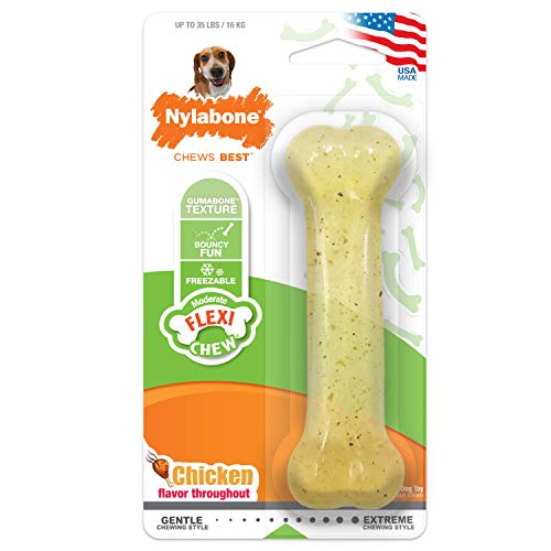 Original Bone Flexi Chew Toy for Dogs, Dog Toys for Moderate Chewers, Chicken Flavor, Medium - Up to 35 lbs, 1 Count