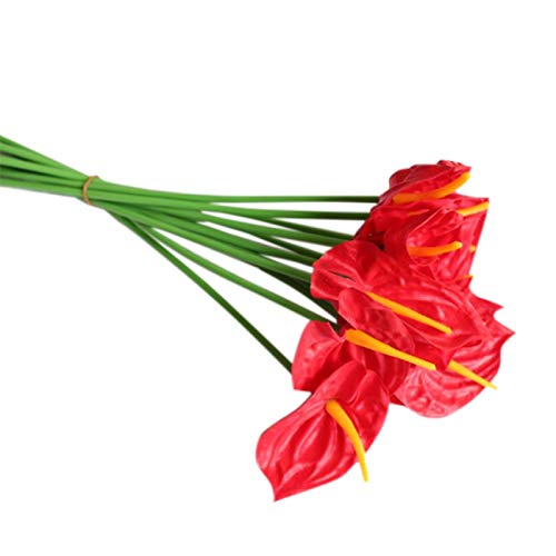 20Pcs Artificial Anthurium Flowers Real Touch Fake Flower for Home Decor Floral Arrangements Bouquets (Red)