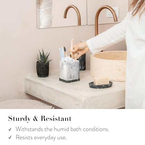 zccz Toothbrush Holder, Countertop Marble Look Electric Toothbrush Toothpaste Makeup Brush Razor Holder Stand Bathroom Organizer with Detachable Tray
