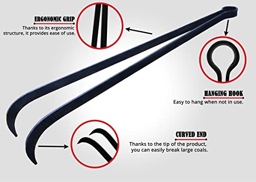 Charcoal Tongs, BBQ Charcoal Tongs, 15.75 Inch, Charcoal Tongs For Grill, Heavy Duty, Charcoal Cherry Picker Tool, Charcoal Grill Rake, Charcoal Grill Poker, Fire Tongs, Camping Fire Poker,Grill Tongs