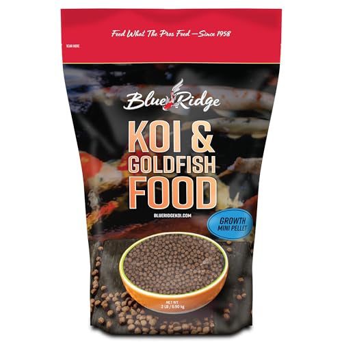 Blue Ridge Koi Fish Food 2lb - Koi Food Mini Growth Formula, Goldfish Food, Premium Fish Food for Ponds, Ponds Fish Food, Floating Pond Pellets