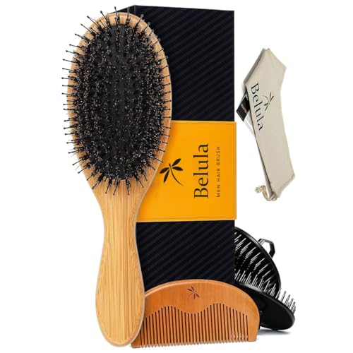 Men&#39;s Hair Grooming Set: Boar Bristle Brush, Nylon Pin Brush, Wooden Comb, and Travel Bag for Styling